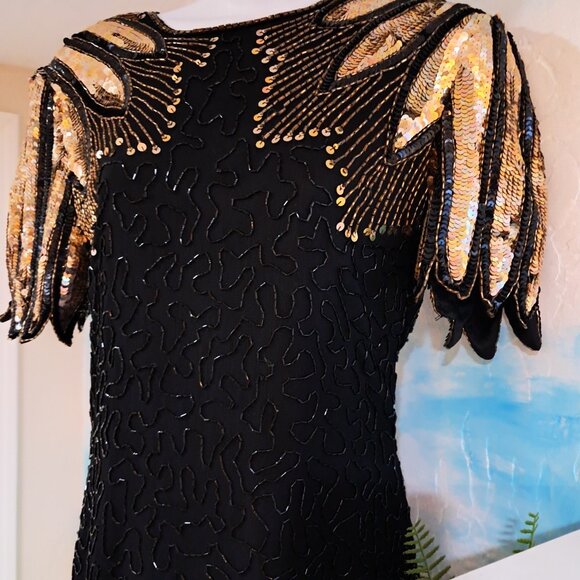 Stenay size 6 vintage sparkly black & gold dress, great condition - Picture 4 of 10